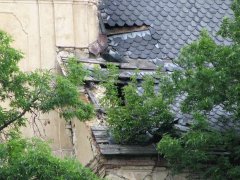 poškozená střecha kostela