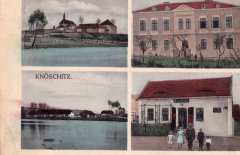 dobová pohlednice vsi s kostelem