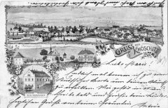 dobová pohlednice vsi s kostelem