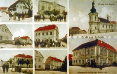 dobová pohlednice vsi s kostelem