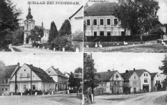 dobová pohlednice vsi s kostelem