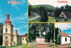 kostel na okénkové pohlednici