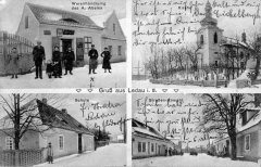 dobová pohlednice vsi s kostelem