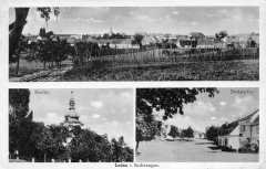 dobová pohlednice vsi s kostelem