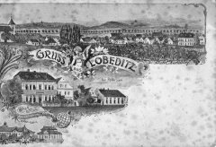 dobová pohlednice vsi s kostelem