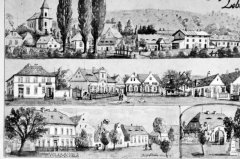 dobová pohlednice vsi s kostelem