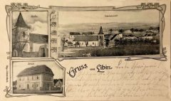 starší pohlednice vsi s kostelem