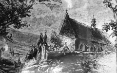 kresba s motivem kostela