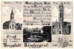 dobová pohlednice s motivem kostela (vpravo)