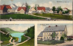 dobová pohlednice vsi s kostelem