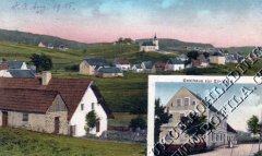 dobová pohlednice vsi s kostelem