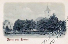 dobová pohlednice vsi s kostelem