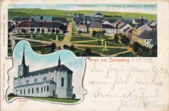 dobová pohlednice města s kostelem