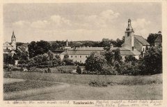 starší pohlednice kláštera s kostelem (vpravo)