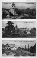 dobová pohlednice vsi s kostelem