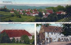 dobová pohlednice vsi s kostelem