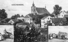 dobová pohlednice vsi s kostelem