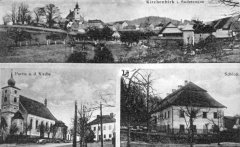 dobová pohlednice vsi s kostelem