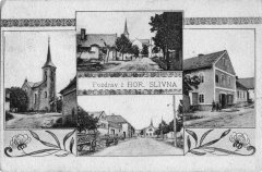 dobová pohlednice vsi s kostelem