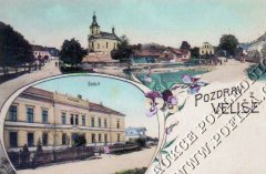 dobová pohlednice vsi s kostelem