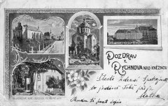 dobová pohlednice města s kostelem