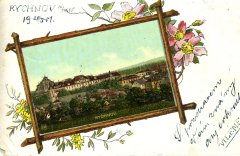 dobová pohlednice města s kostelem