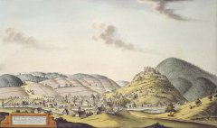 kresba hradu s kostelem, autor Jan Antonín Venuto 1746-1833