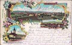 dobová pohlednice města s kostelem