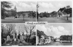 dobová pohlednice vsi s kostelem