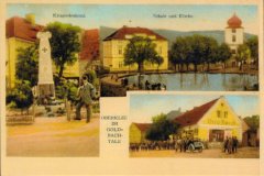 dobová pohlednice vsi s kostelem