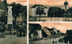 dobová pohlednice vsi s kostelem