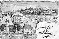 dobová pohlednice města s kostelem