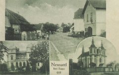 dobová pohlednice vsi s kostelem