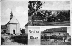 dobová pohlednice vsi s kaplí
