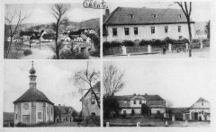 dobová pohlednice vsi s kaplí