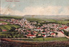 dobová pohlednice vsi s kostelem