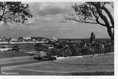 dobová pohlednice vsi s kostelem