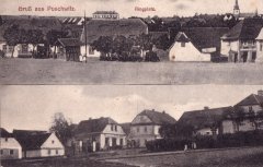 dobová pohlednice vsi s kostelem