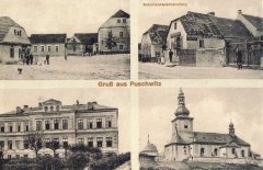 dobová pohlednice vsi s kostelem a oběma kaplemi