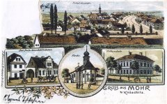 dobová pohlednice vsi s kostelem