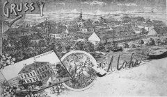 dobová pohlednice vsi s kostelem