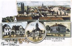 dobová pohlednice vsi s kostelem