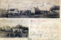 dobová pohlednice vsi s kostelem