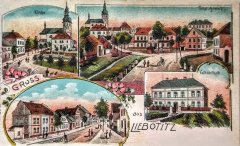 starší pohlednice vsi s kostelem