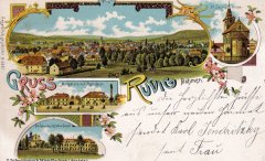dobová litografie vsi s oběma kostely