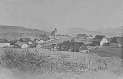 kresba kostela (v pozadí), autor Antonín Lewý