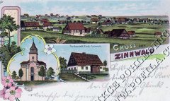 dobová pohlednice vsi s kostelem