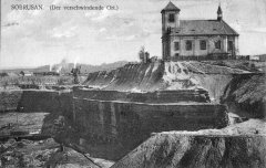 původní kostel na dobové pohlednici