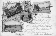 dobová pohlednice města s kostelem