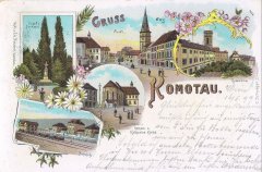 dobová pohlednice náměstí s kostelem